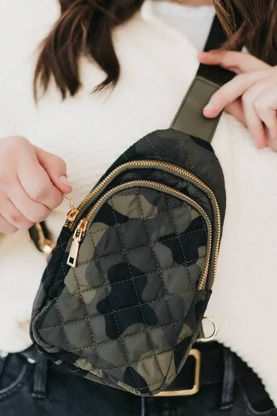 NEW PRETTY SIMPLE women's pinelope puffer bum bag in camo